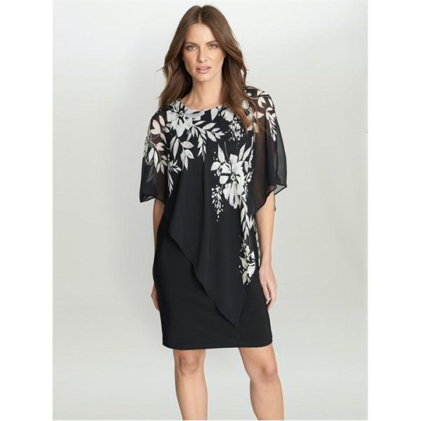 Gina Bacconi Kiya Asymmetric Dress With Foil Detail - Black