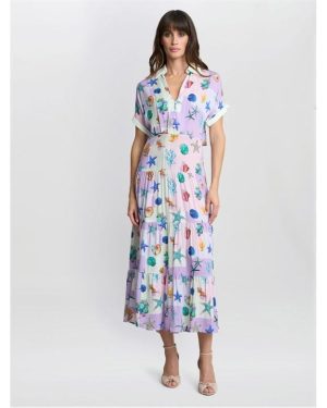 Gina Bacconi Liv Seashell Print Shirt Dress - Purple
