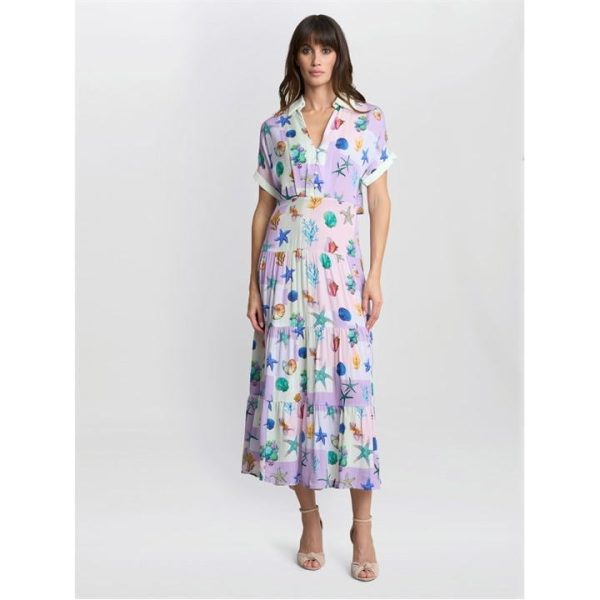 Gina Bacconi Liv Seashell Print Shirt Dress - Purple