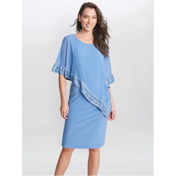 Gina Bacconi Lucy Metallic Trim Asymmetric Dress - Blue