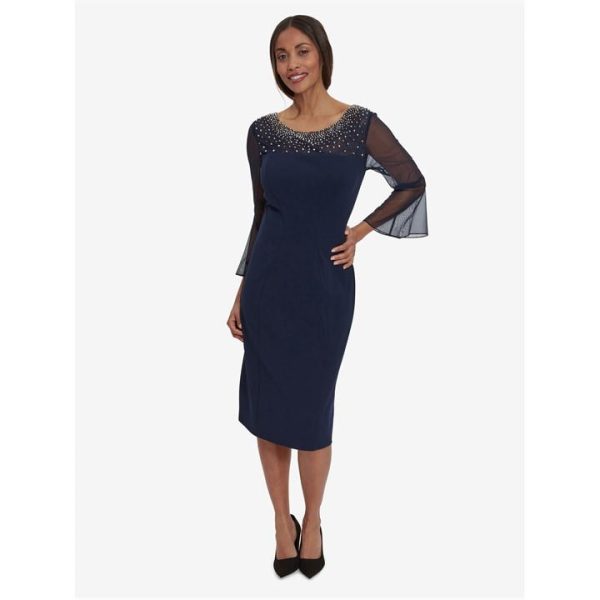 Gina Bacconi Maurine Beaded Neckline Sheath Dress - Blue