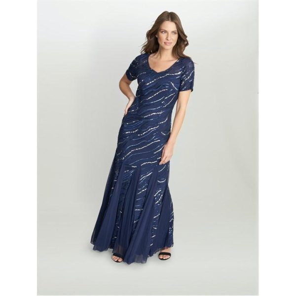 Gina Bacconi Maybelle Sequin Mesh Illusion Dress - Blue