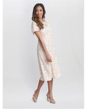 Gina Bacconi Mylene Embroidered Floral A-Line Dress - Pink