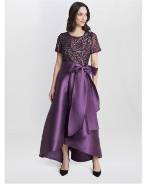 Gina Bacconi Noemi Embroidered High Low Maxi Dress - Purple