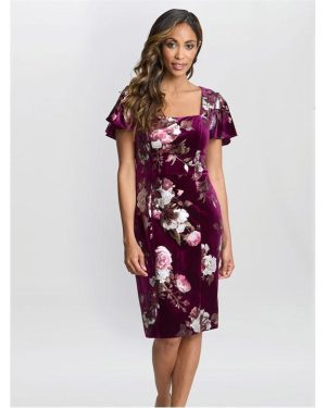 Gina Bacconi Paulina Foil Printed Velvet Dress - Pink