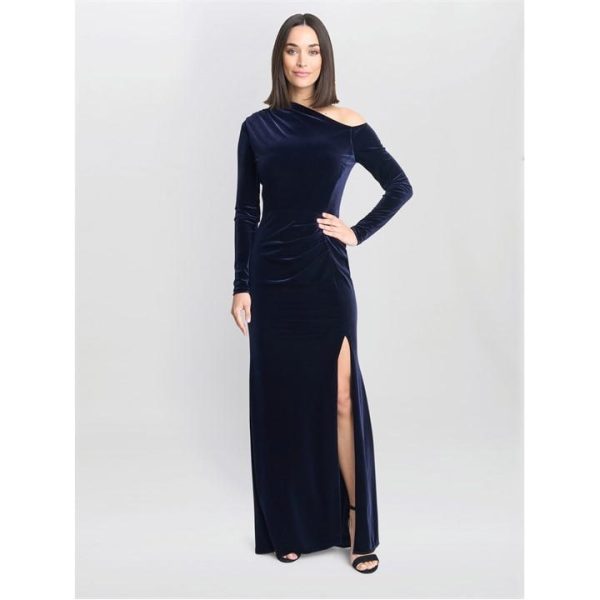 Gina Bacconi Tess Velvet Off Shoulder Dress - Blue