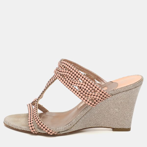 Gina Pink Beads Embellished Wedge Sandals Size 37.5
