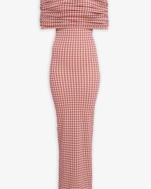 Gingham off-shoulder knit dress