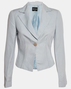 Giorgio Armani Light Blue Linen and Cotton Blazer S