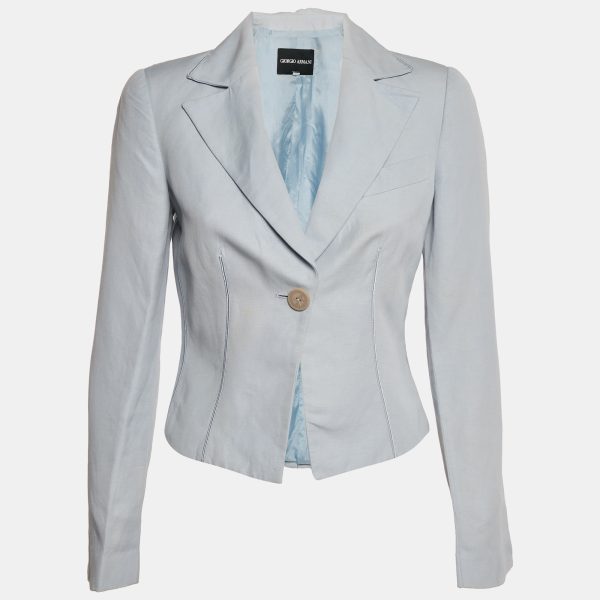 Giorgio Armani Light Blue Linen and Cotton Blazer S