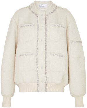 Giuseppe DI Morabito Crystal-embellished Tweed Bomber Jacket - White - 40 (UK8 / S)