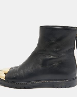 Giuseppe Zanotti Black/Gold Leather Metal Cap Toe Ankle Length Boots Size 38