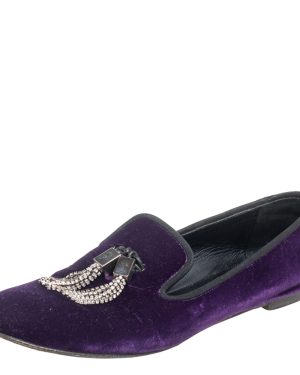 Giuseppe Zanotti Purple Velvet Embellished Slip on Loafers Size 38