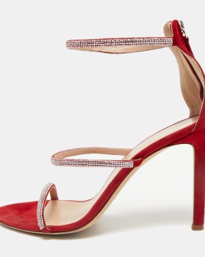 Giuseppe Zanotti Red Crystal Embellished Suede Strappy Sandals Size 39