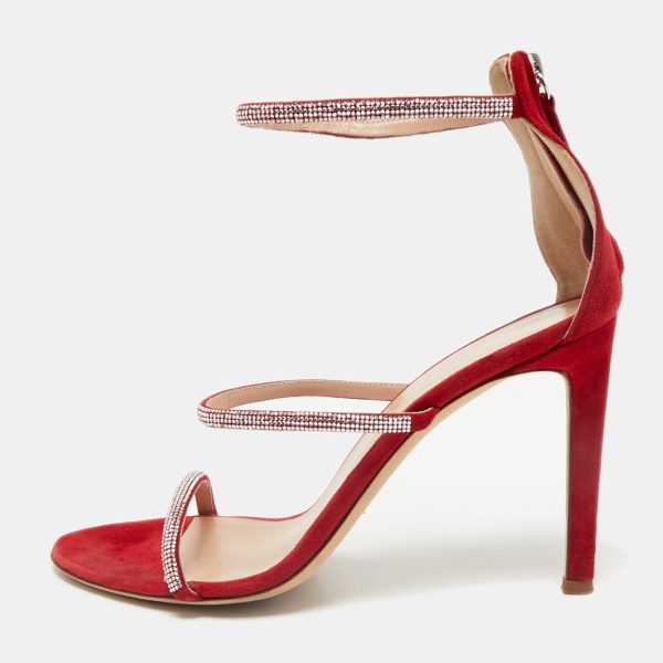Giuseppe Zanotti Red Crystal Embellished Suede Strappy Sandals Size 39