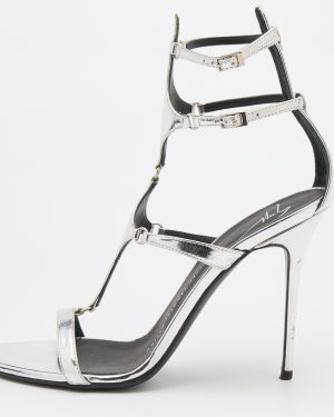 Giuseppe Zanotti Silver Patent Leather Strappy Gladiator Sandals Size 37.5