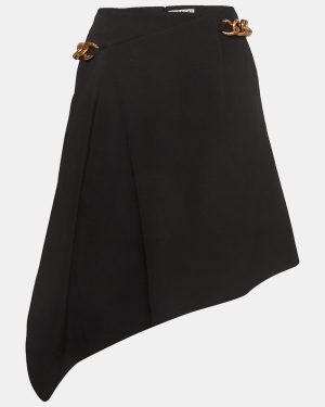 Givenchy Black Chain Belted Gabardine Asymmetrical Mini Skirt S