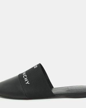 Givenchy Black Leather and Elastic Bedford Flat Mules Size 38