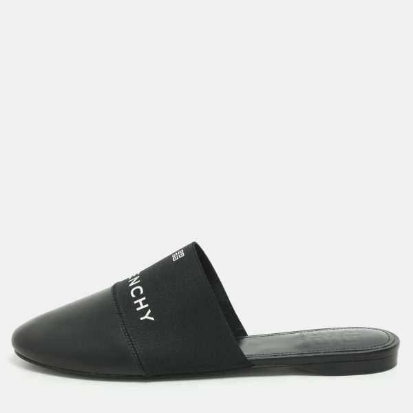 Givenchy Black Leather and Elastic Bedford Flat Mules Size 38