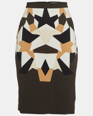 Givenchy Grey Geometric Print Crepe Pencil Skirt L