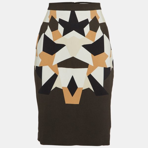 Givenchy Grey Geometric Print Crepe Pencil Skirt L