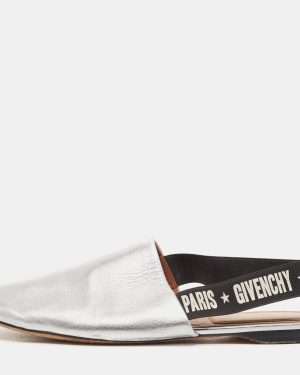 Givenchy Sliver Leather Rivington Logo Slingback Flat Mules Size 38