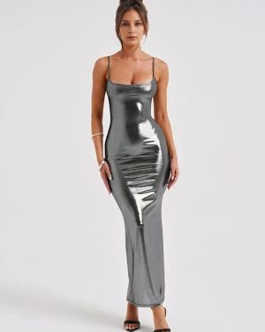 Glossy Maxi Bodycon Dress Summer Slip Dress For Evening Events 2025