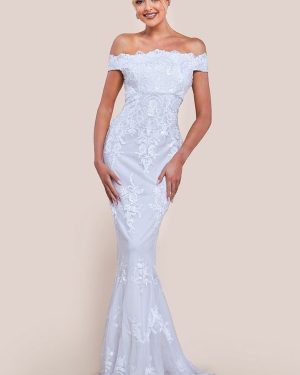 Goddiva Bardot Sequin Embroidered Maxi Dress - White