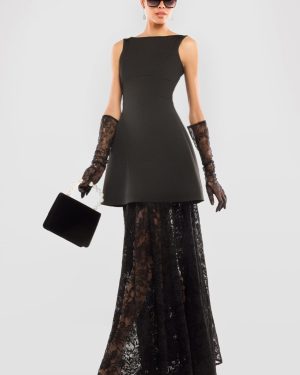 Goddiva Boatneck Mini With Lace A-Line Skirt & Gloves - Black