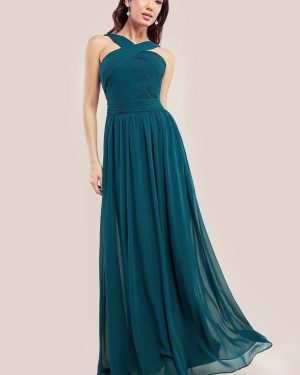 Goddiva Halter Neck Chiffon Maxi Dress - Emerald Green