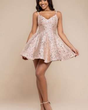 Goddiva Jacquard Sleeveless A-line Mini Dress - Blush Pink