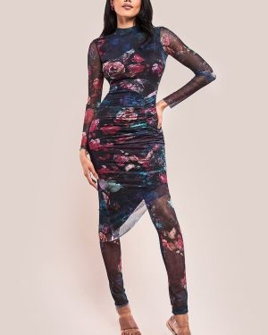 Goddiva Printed Sheer Leggings - Black