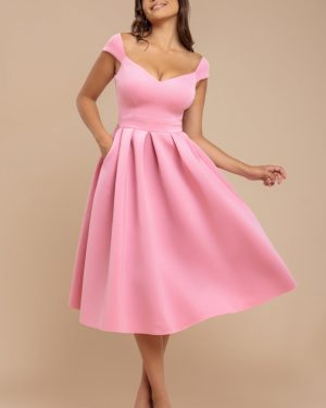 Goddiva Scuba Foam Skater Midi Dress - Blush Pink