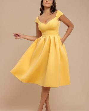 Goddiva Scuba Foam Skater Midi Dress - Lemon