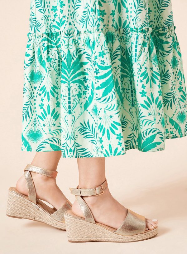 Gold DOROTHY PERKINS Rebekah Peep Toe Espadrille Wedge Sandals