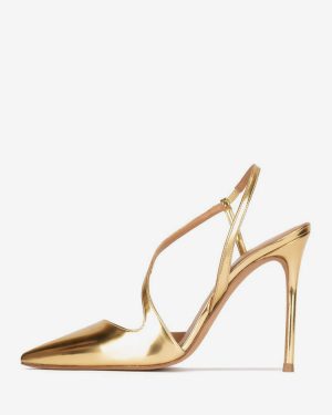 Gold High Heels Pointed Toe Strappy Slingback Party Shoes For Women