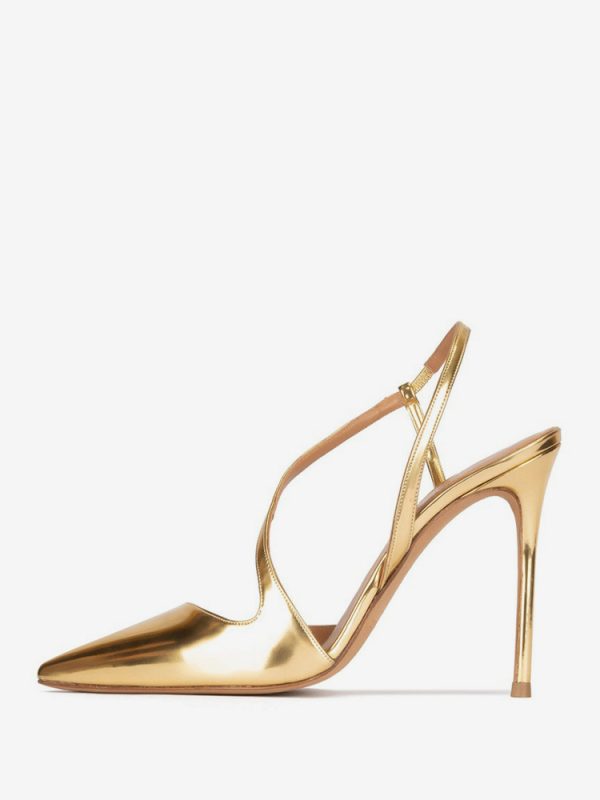 Gold High Heels Pointed Toe Strappy Slingback Party Shoes For Women