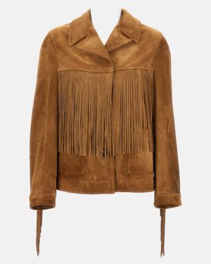 Golden Goose Jacket With Fringes In Waxed Calf Leather