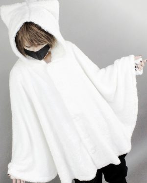 Gothic Lolita Cape Cat Planet Pleated Hooded Pellet Fleece Velvet Lolita Poncho Coat