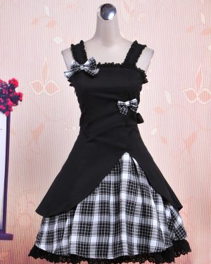 Gothic Lolita Dress JSK Black Gingham Applique Lolita Jumper Skirt