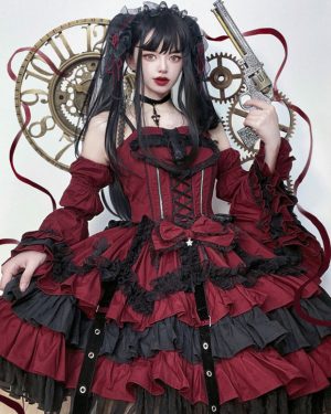 Gothic Lolita Dresses Tokisaki Kurumi Ruffles Lace Slip Dress