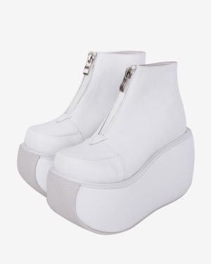 Gothic Lolita Footwear White Metal Details Metallic PU Leather Wedge Heel Lolita Shoes