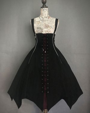 Gothic Lolita JSK Dress Black Lace Up Lolita Jumper Skirt