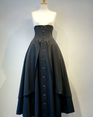 Gothic Lolita SK Cotton Layered Ruffle Pleated Lace Up Black Lolita Skirt
