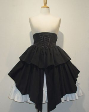 Gothic Lolita Skirt SK Cotton Lace Up Ruffles Pleated Black Lolita Skirt