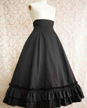 Gothic Lolita Skirt SK Cotton Pleated Ruffles Long Black Lolita Skirt
