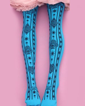 Gothic Lolita Socks Deep Blue Velvet Printed Lolita Stockings