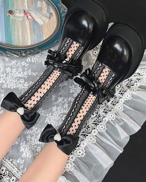 Gothic Lolita Tights White Bows Chains Accessory Polyester Polka Dot Lolita Accessories
