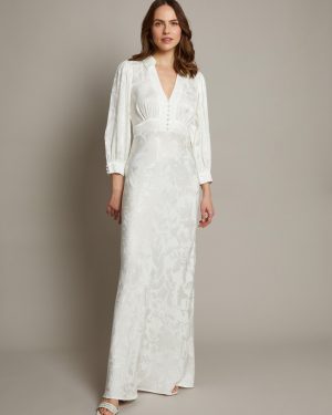 Grace Long Sleeve Satin Shirt Wedding Dress Ivory