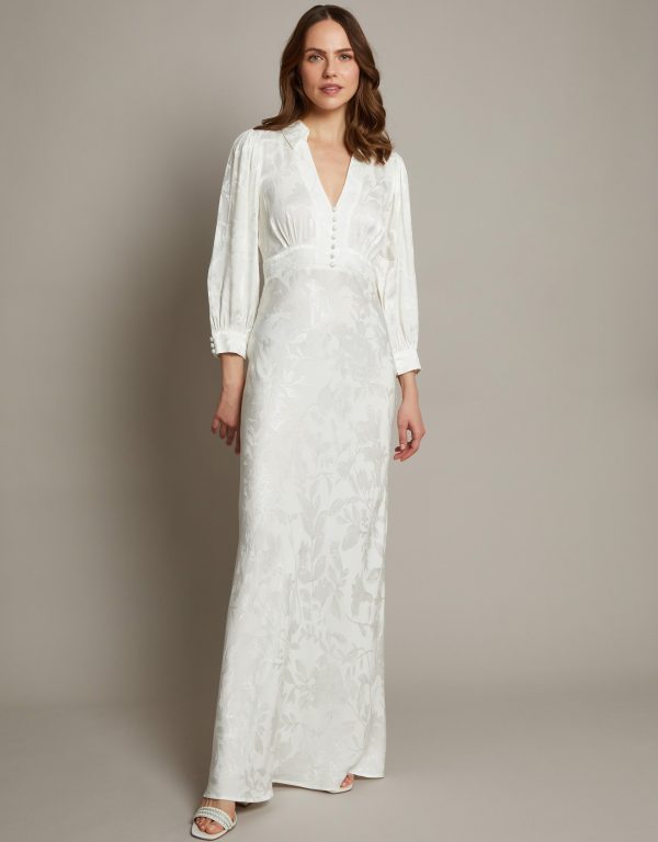 Grace Long Sleeve Satin Shirt Wedding Dress Ivory